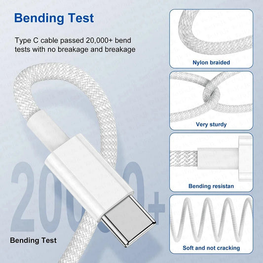 USB C Fast Charging Cable For iPhone 17 16 15 Pro Max Charger Power Adapter