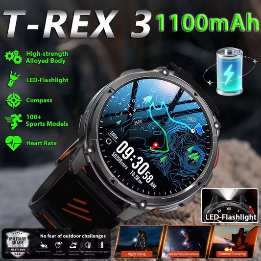 Waterproof GPS Compass Flashlight 1.7" AMOLED HD Call Sports Smart Watch