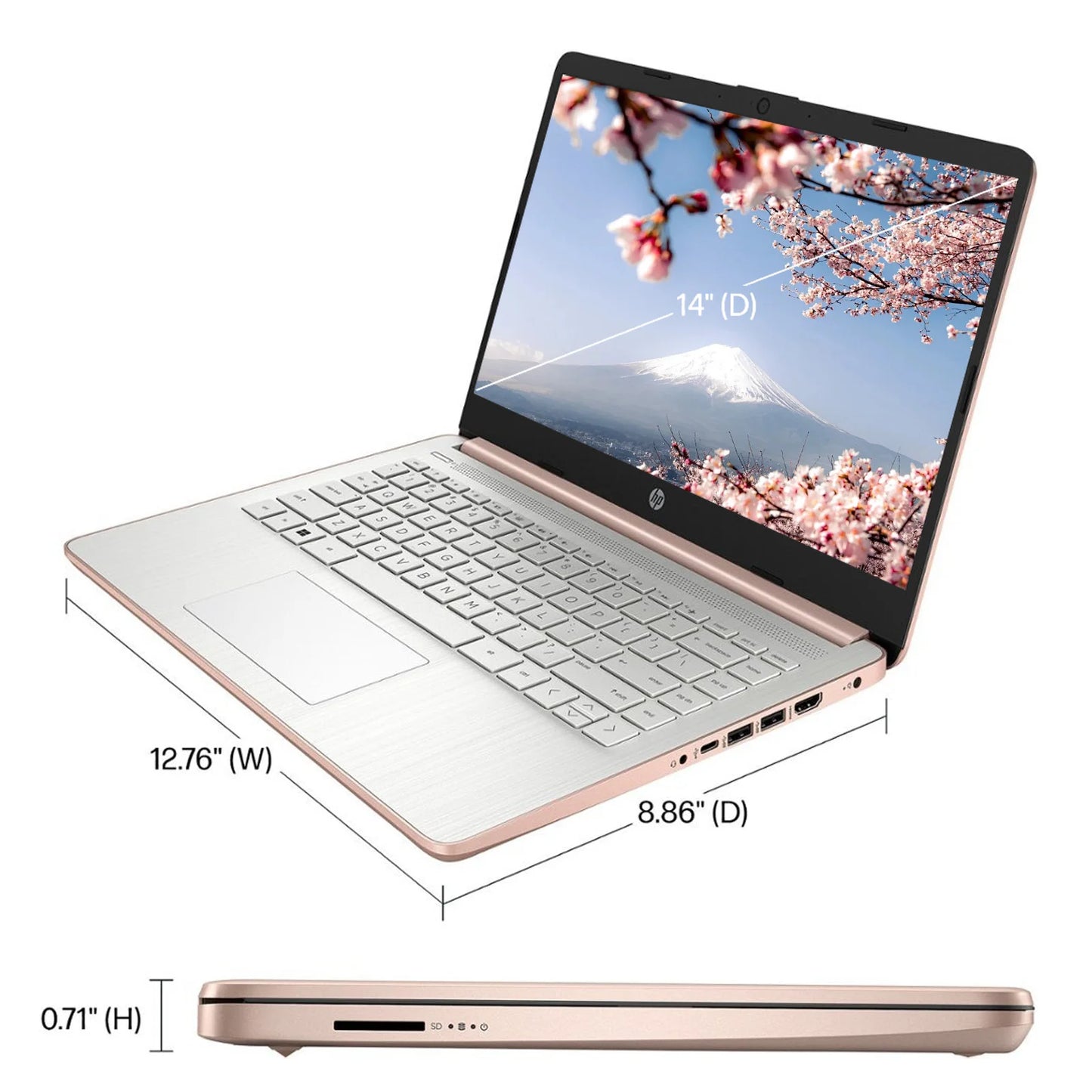 HP Newest 14" Business Laptop, Intel Celeron N4120 Rose Gold