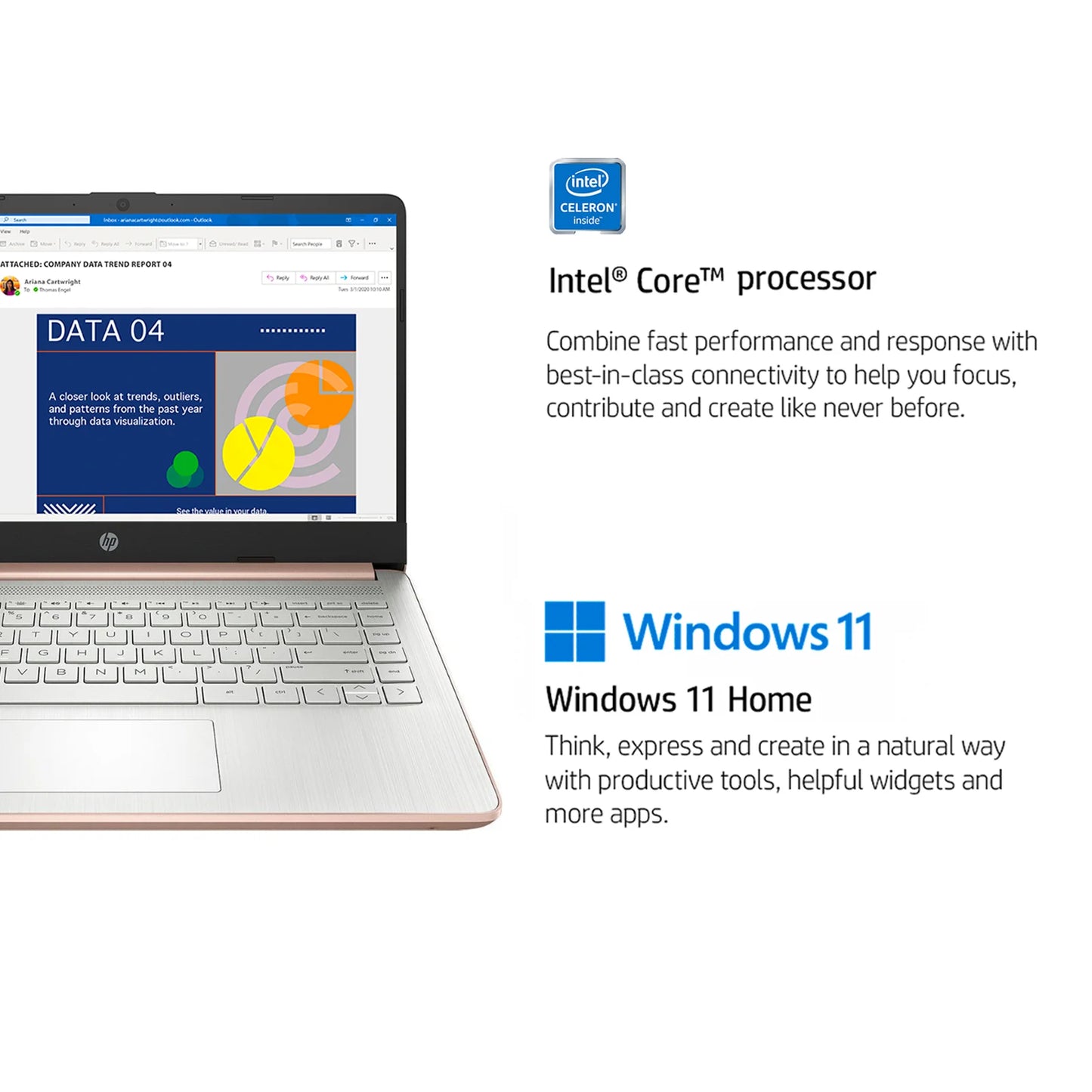 HP Newest 14" Business Laptop, Intel Celeron N4120 Rose Gold