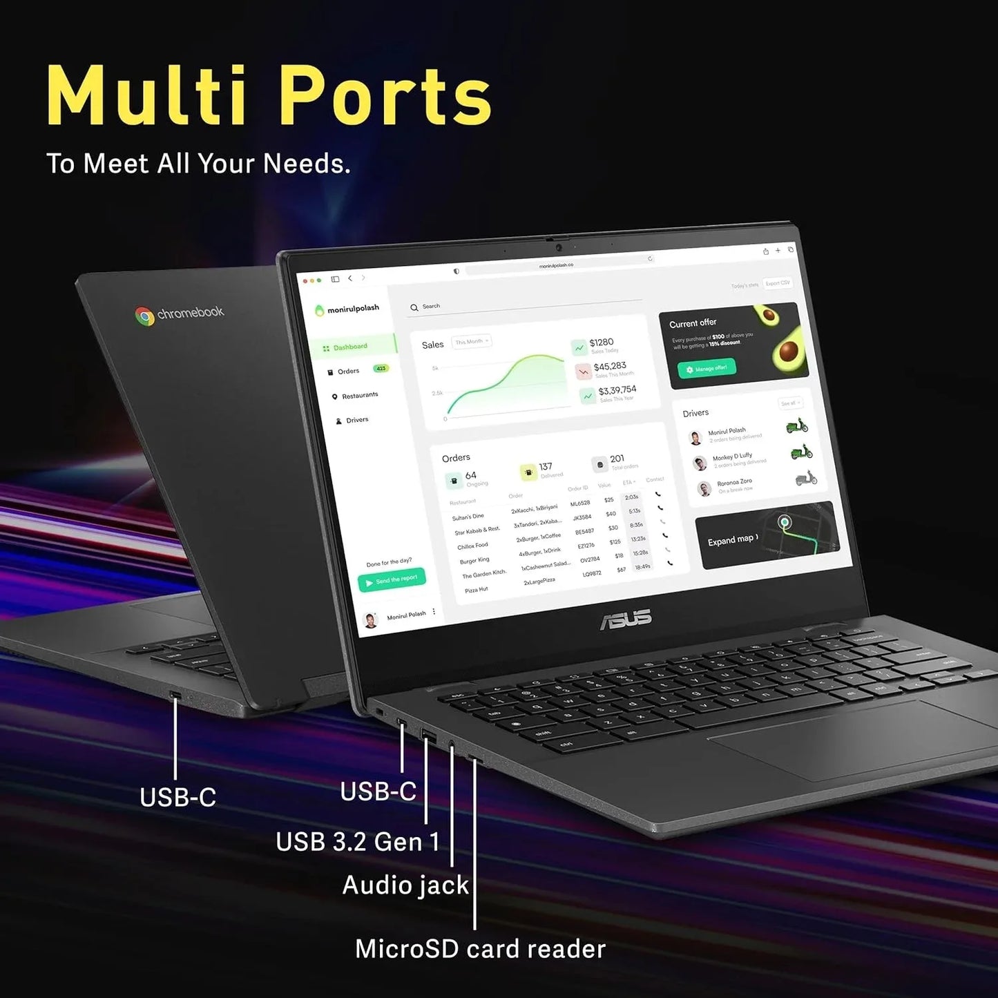 Asus 14" Business Laptop, MediaTek Kompanio, Gray, Chrome OS