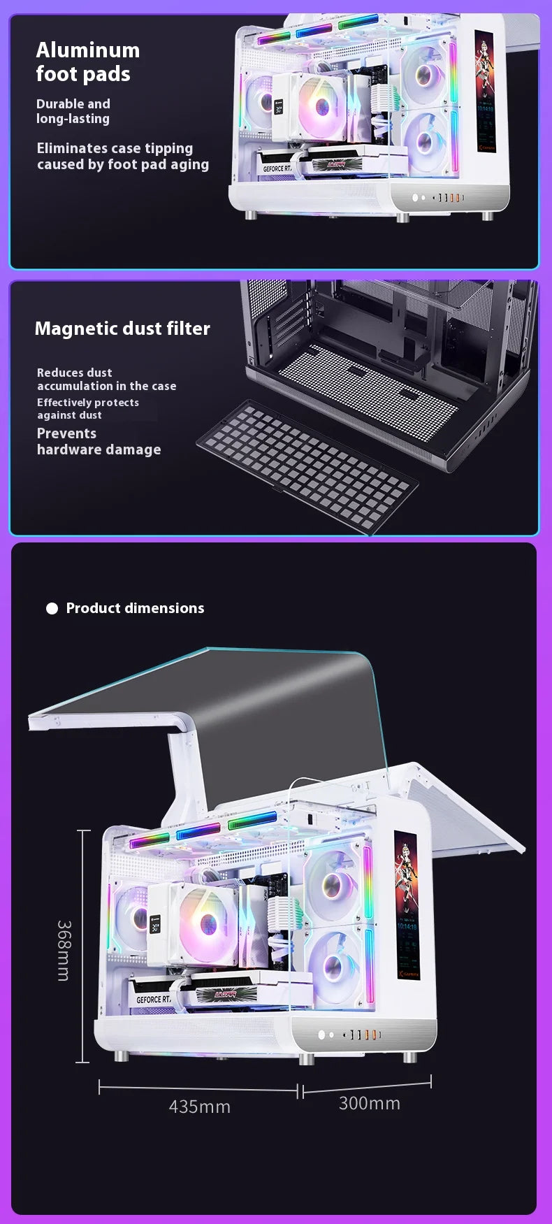 X-GAMERX Phantom Wings LCD Edition Black Seaview Room Case 360 Water-cooling Host