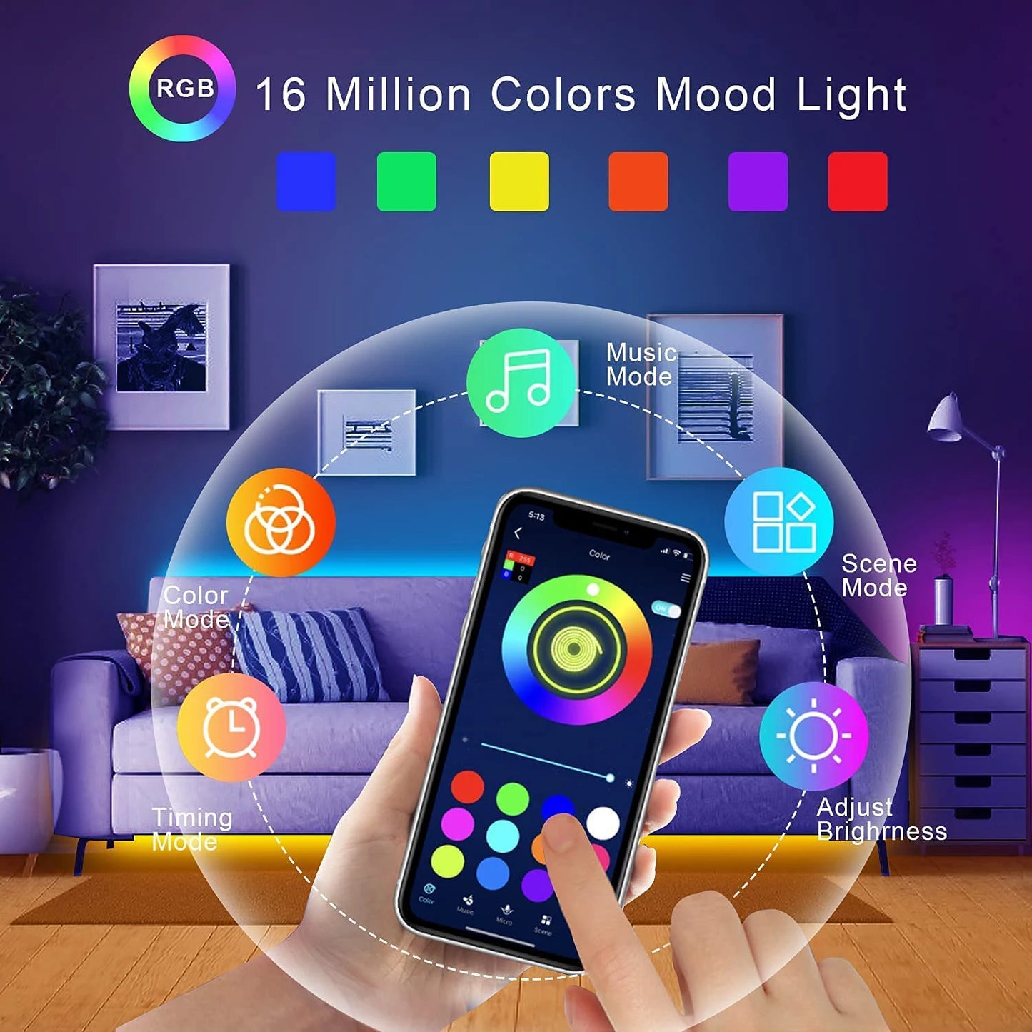 APP Control Flexible RGB Led Strip Lights for Room Bedroom Decoration