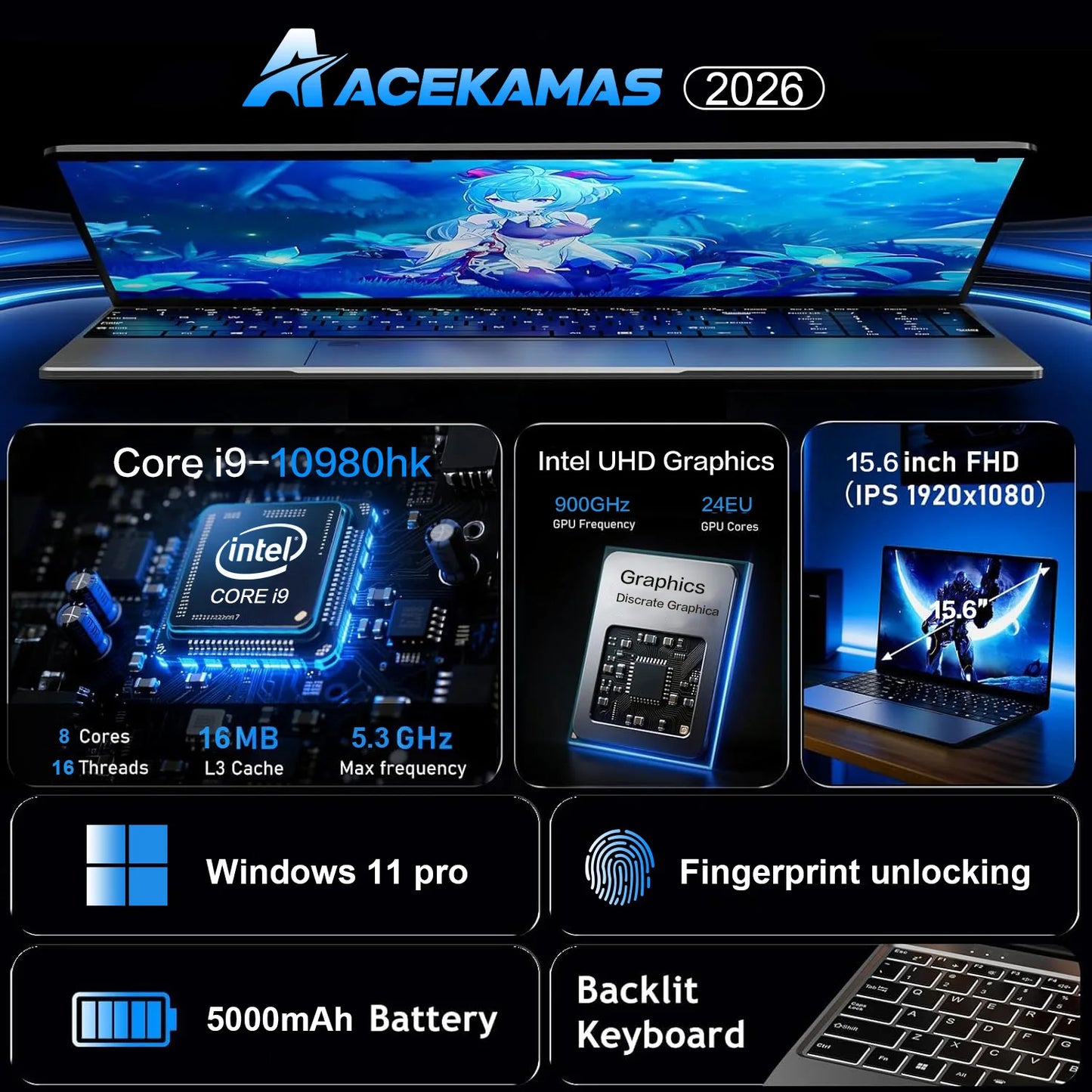 15.6" Gaming Laptop intel Core i9 10980HK  with Fingerprint Computer