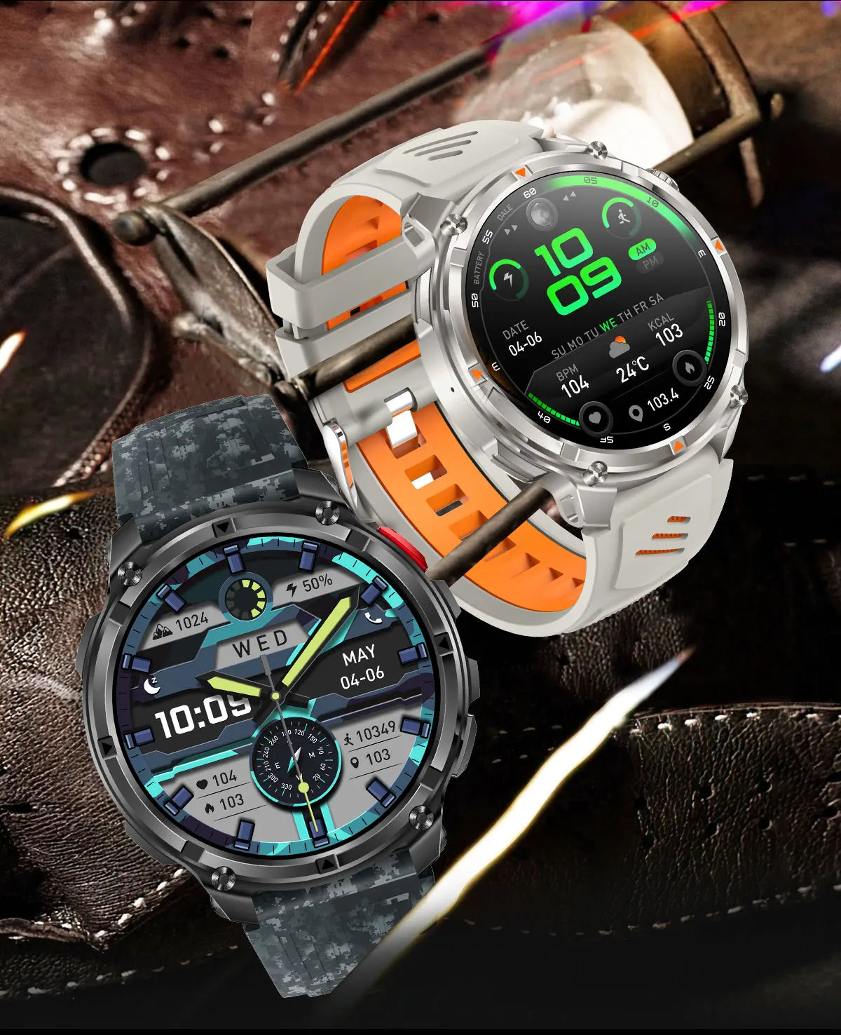 Waterproof GPS Compass Flashlight 1.7" AMOLED HD Call Sports Smart Watch