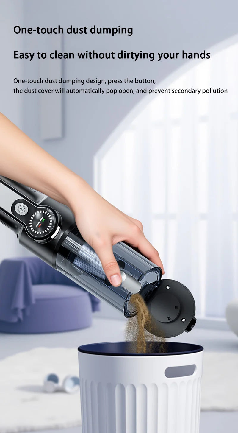 Wireless one-button dust dump high-power portable vacuum cleaner