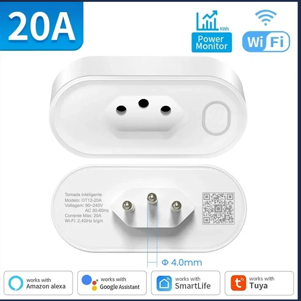 TNCE Tuya Brazil Plug 16/20A adapter, Smart outlet Voice control