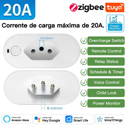 TNCE Tuya Brazil Plug 16/20A adapter, Smart outlet Voice control
