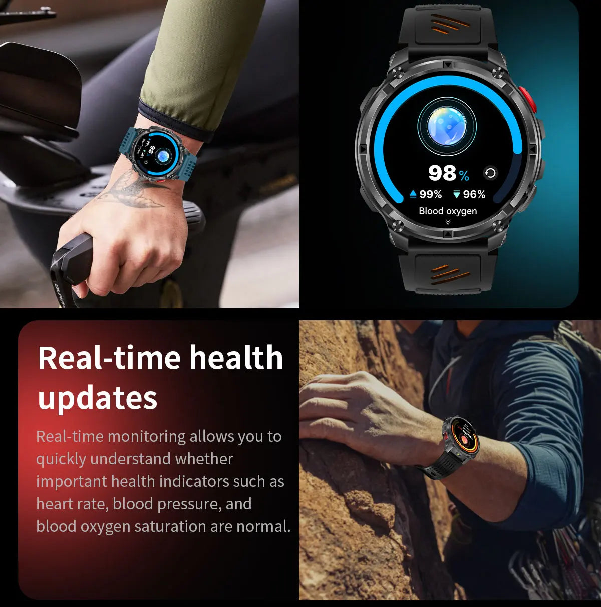 Waterproof GPS Compass Flashlight 1.7" AMOLED HD Call Sports Smart Watch