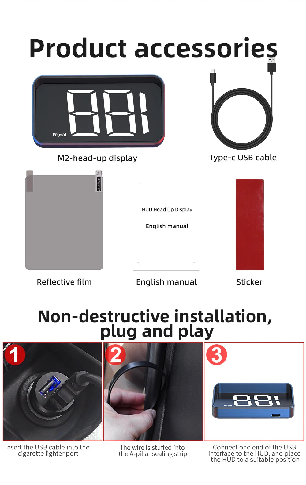 HD Car Head up Display M2 GPS Speedometer Windshield Auto Electronics Projector