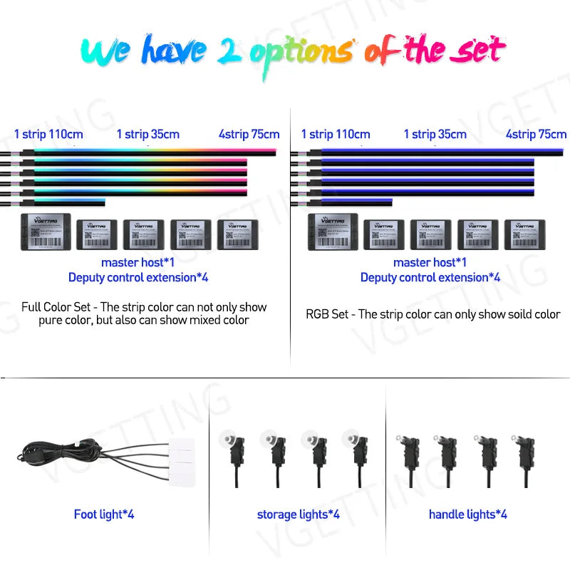 Full Color Streamer Car Ambient Lights RGB 64 Color Universal LED