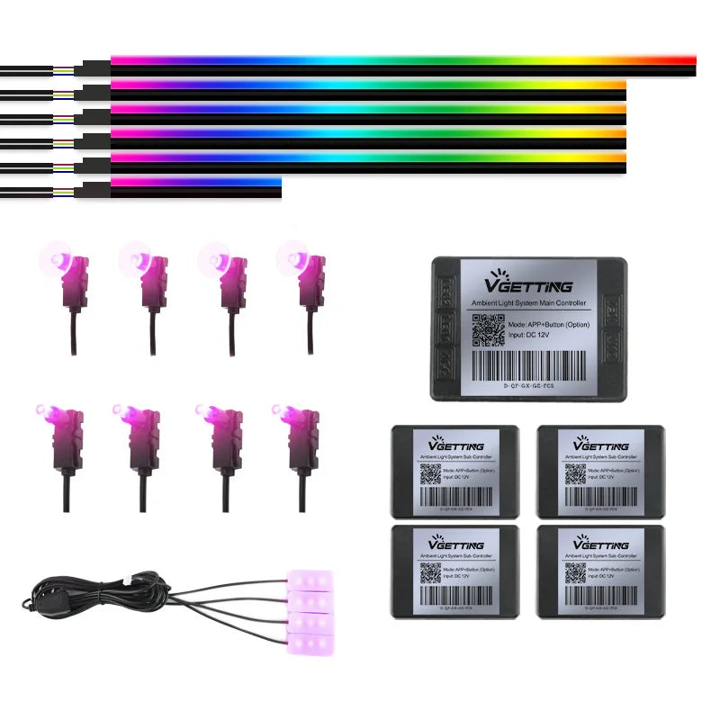 Full Color Streamer Car Ambient Lights RGB 64 Color Universal LED