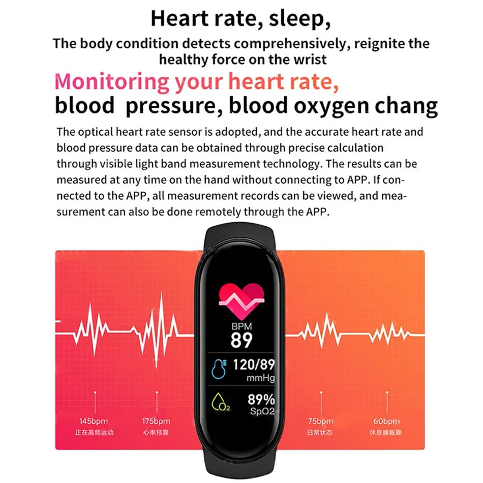 Waterproof M6 Smart Watch Men Women Fitness Sports Pressure Monitor Watches
