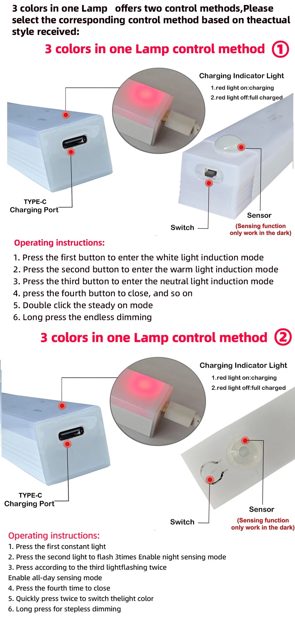 Motion Sensor Lamp Night Light Wireless LED USB Type C Rechargeable Lamp
