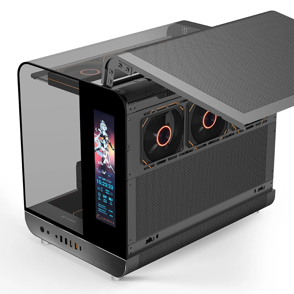 X-GAMERX Phantom Wings LCD Edition Black Seaview Room Case 360 Water-cooling Host