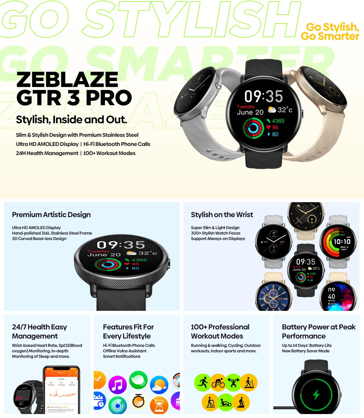 Zeblaze GTR 3 Pro AMOLED Display Make/Answer Phone Calls Smart Watch