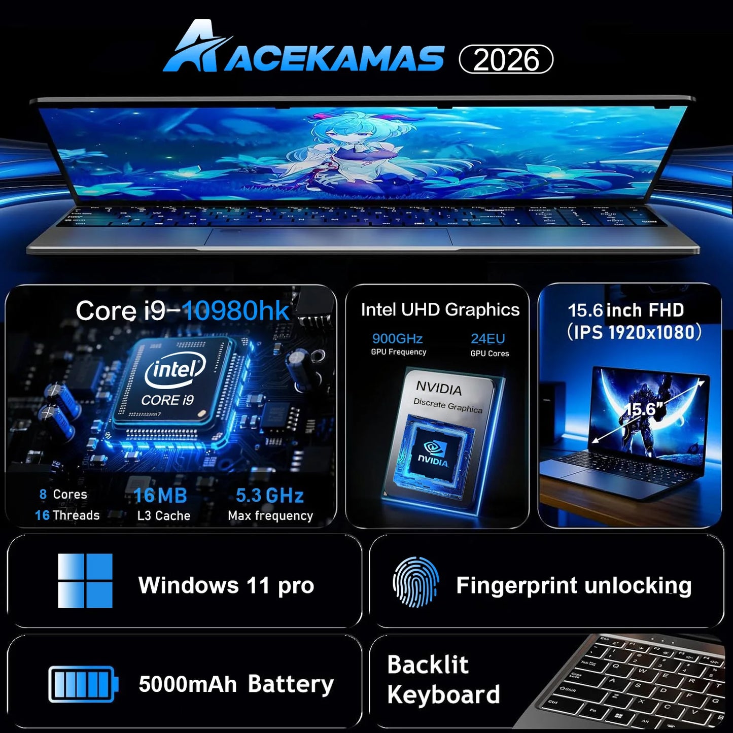 15.6" Gaming Laptop intel Core i9 10980HK  with Fingerprint Computer