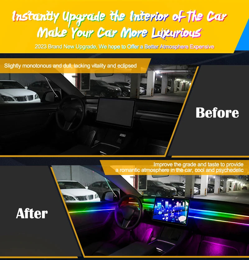 Full Color Streamer Car Ambient Lights RGB 64 Color Universal LED