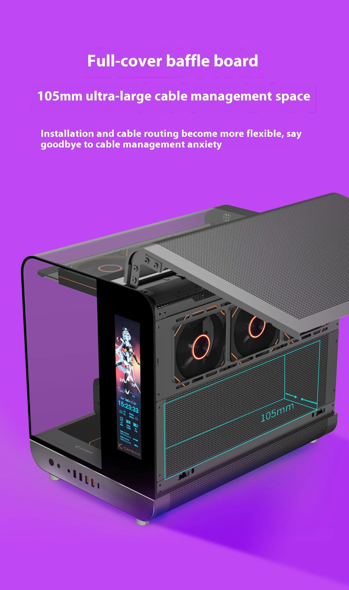 X-GAMERX Phantom Wings LCD Edition Black Seaview Room Case 360 Water-cooling Host