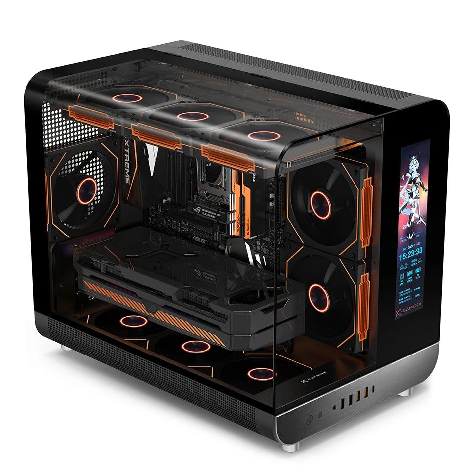 X-GAMERX Phantom Wings LCD Edition Black Seaview Room Case 360 Water-cooling Host