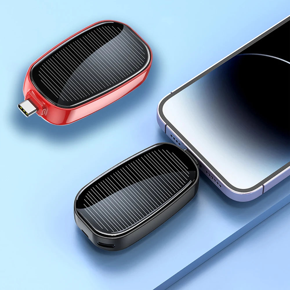 TYPE-C  1200mAh Solar Keychain Mini Power Bank Compact Phone Charger