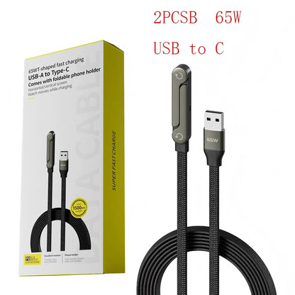 Foldable Bracket Data Cable 2-in-1 Data Wire Phone Tablet Stand Type-C
