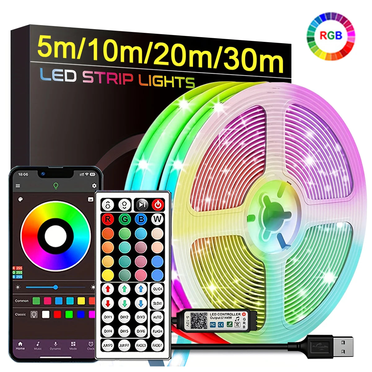 APP Control Flexible RGB Led Strip Lights for Room Bedroom Decoration
