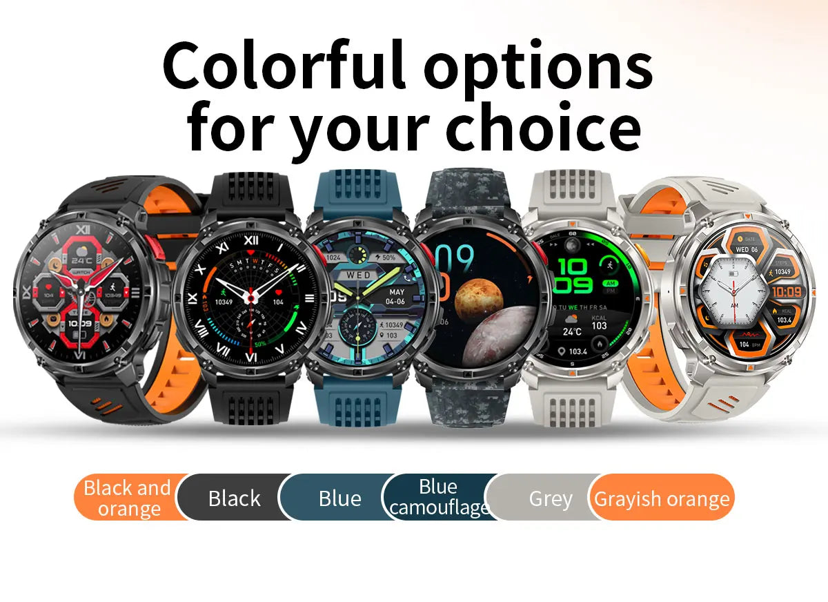 Waterproof GPS Compass Flashlight 1.7" AMOLED HD Call Sports Smart Watch