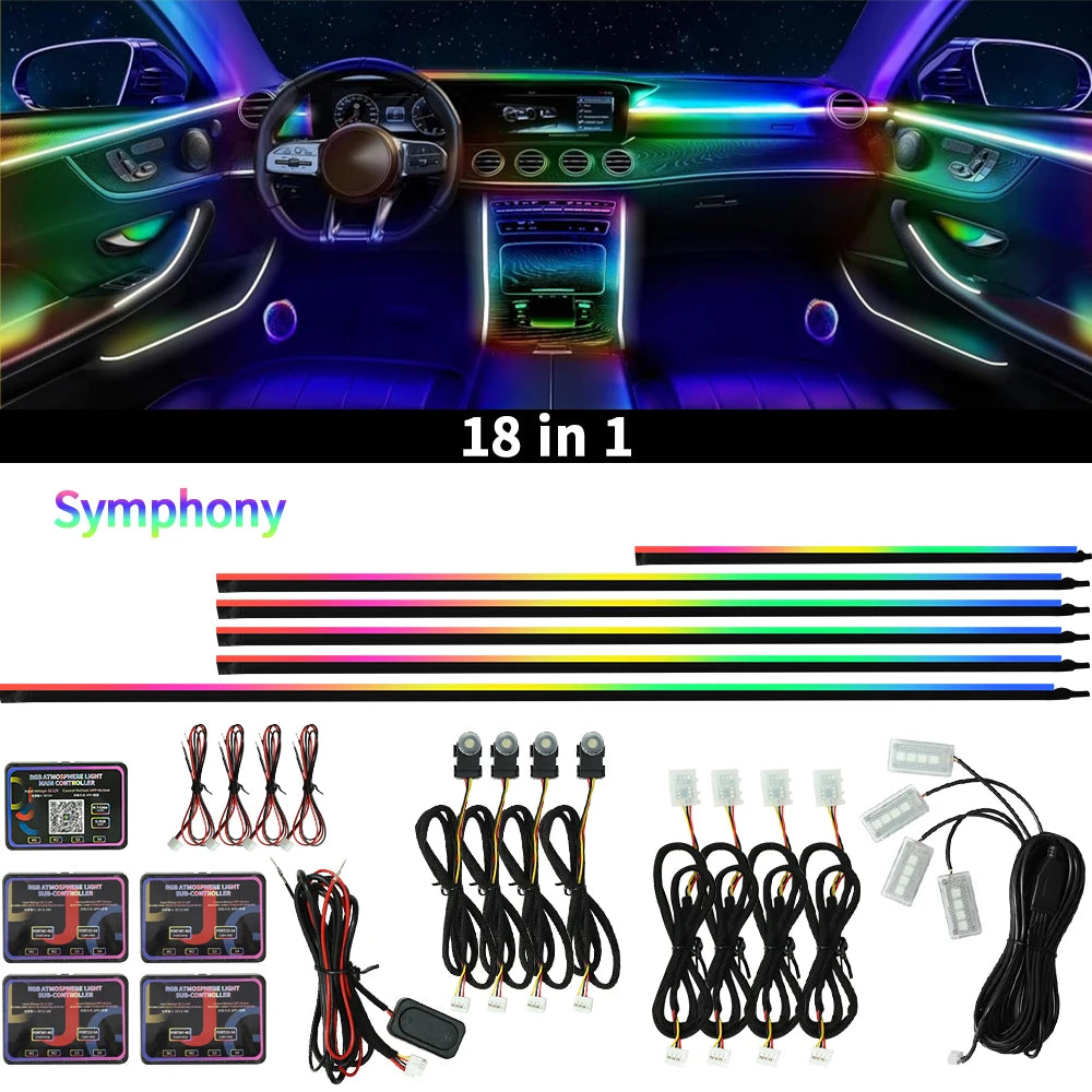 64 Colors RGB Symphony Car Ambient Light with APP Control