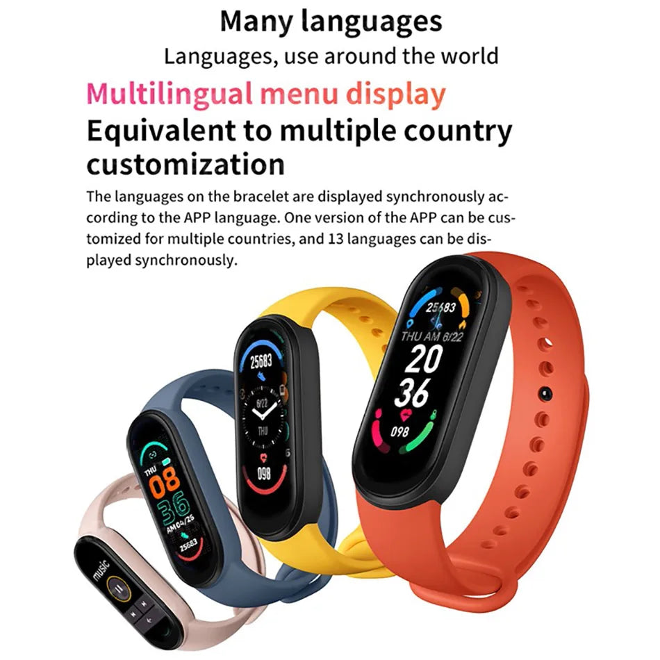 Waterproof M6 Smart Watch Men Women Fitness Sports Pressure Monitor Watches