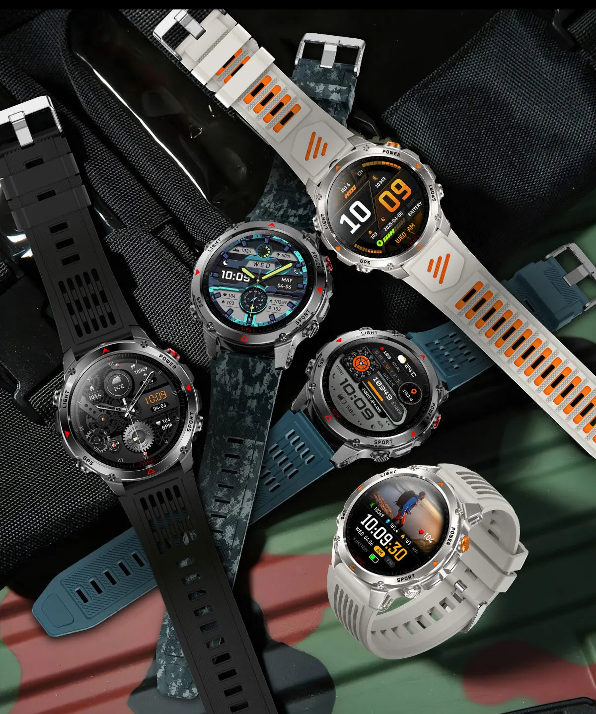Waterproof GPS Compass Flashlight 1.7" AMOLED HD Call Sports Smart Watch