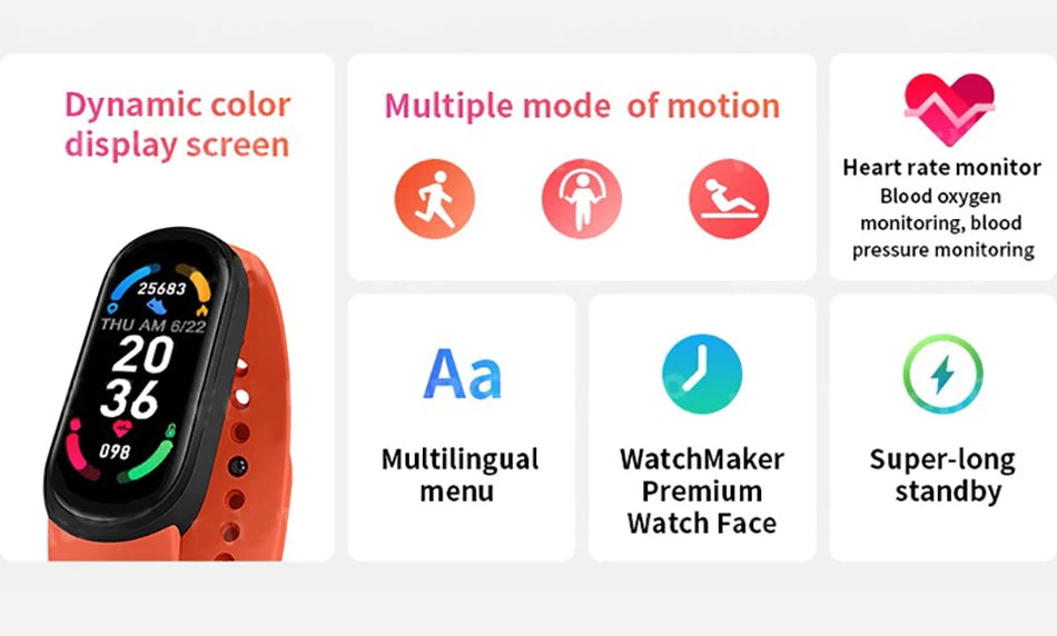 Waterproof M6 Smart Watch Men Women Fitness Sports Pressure Monitor Watches