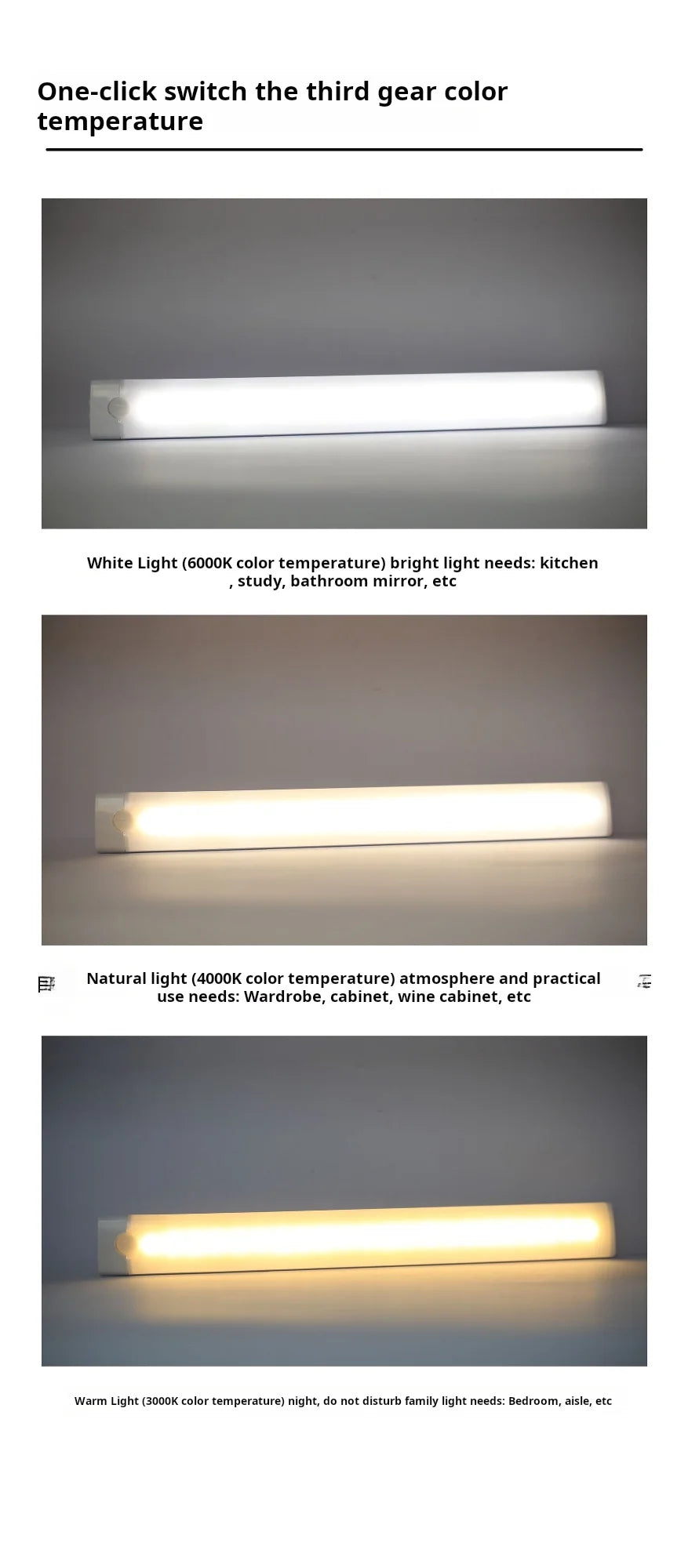 1pc Wireless Rechargeable LED Motion Sensor Cabinet Light