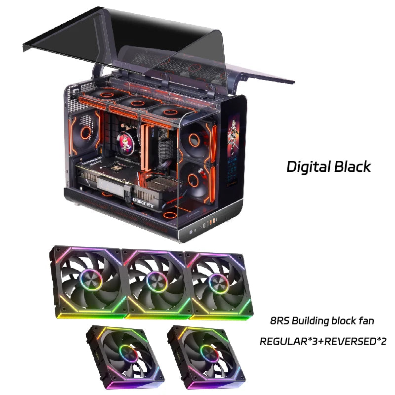 X-GAMERX Phantom Wings LCD Edition Black Seaview Room Case 360 Water-cooling Host