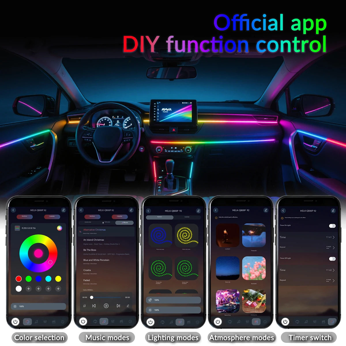 64 Colors RGB Symphony Car Ambient Light with APP Control