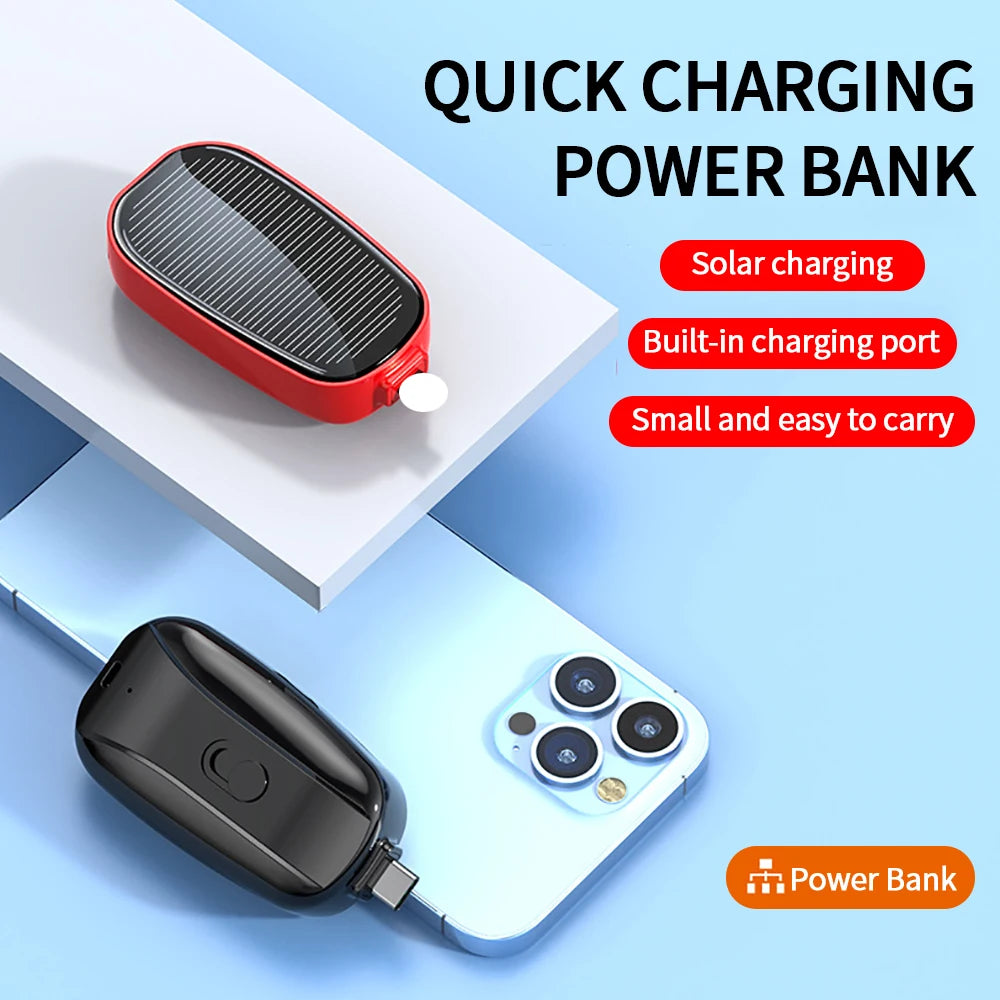 TYPE-C  1200mAh Solar Keychain Mini Power Bank Compact Phone Charger
