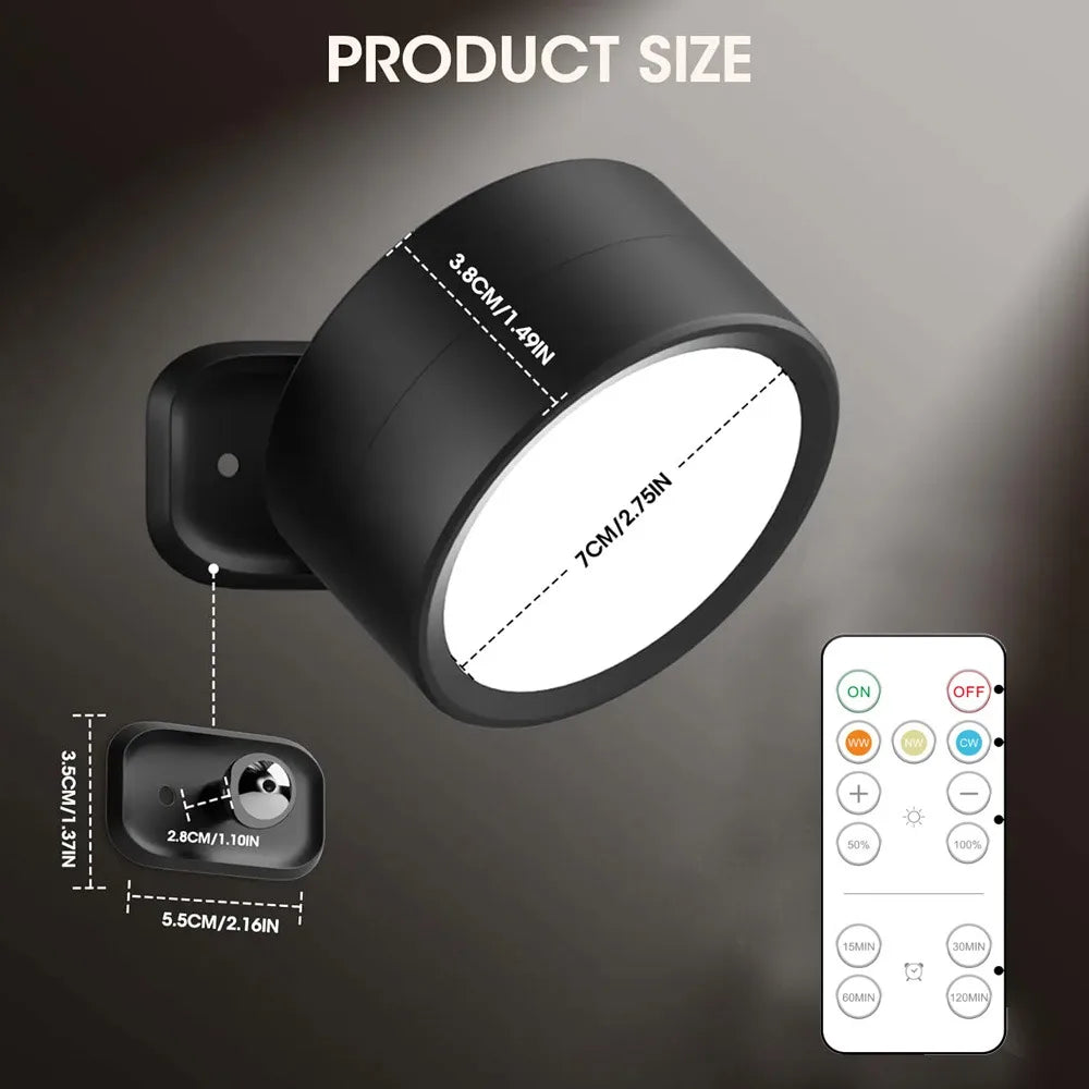 LED Wall Mounted Lights with Remote Wireless Magnetic Wall Sconces 3 Color