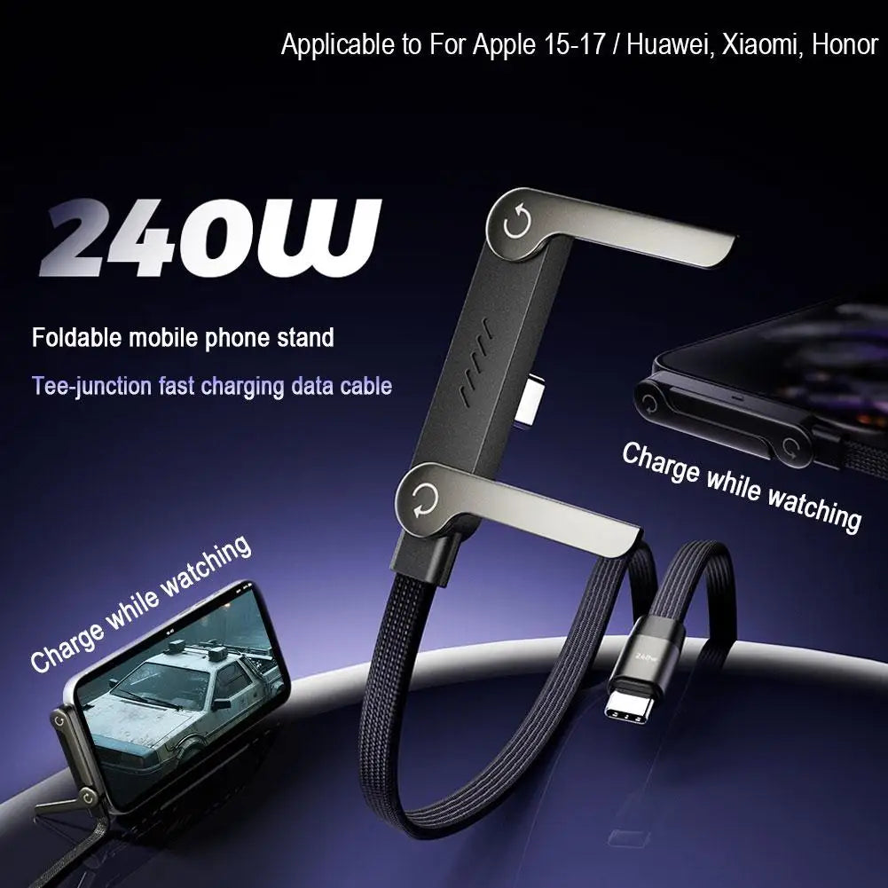 Foldable Bracket Data Cable 2-in-1 Data Wire Phone Tablet Stand Type-C