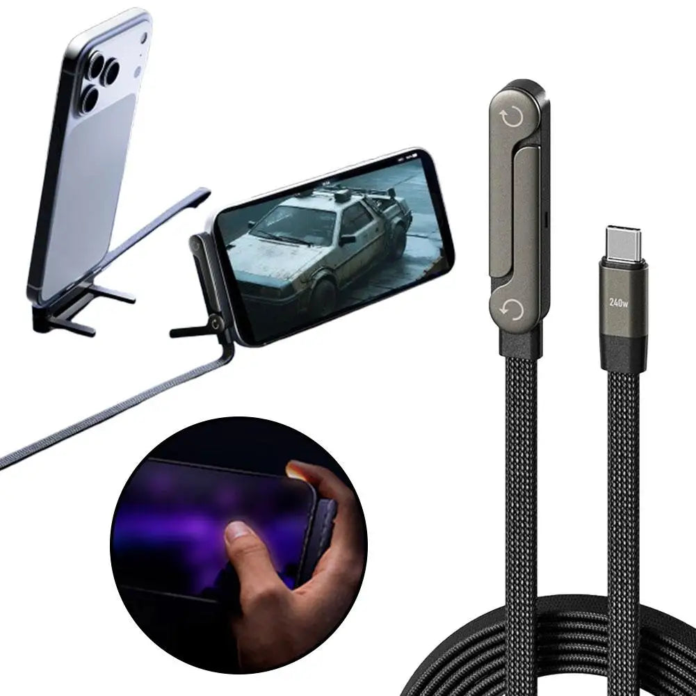 Foldable Bracket Data Cable 2-in-1 Data Wire Phone Tablet Stand Type-C