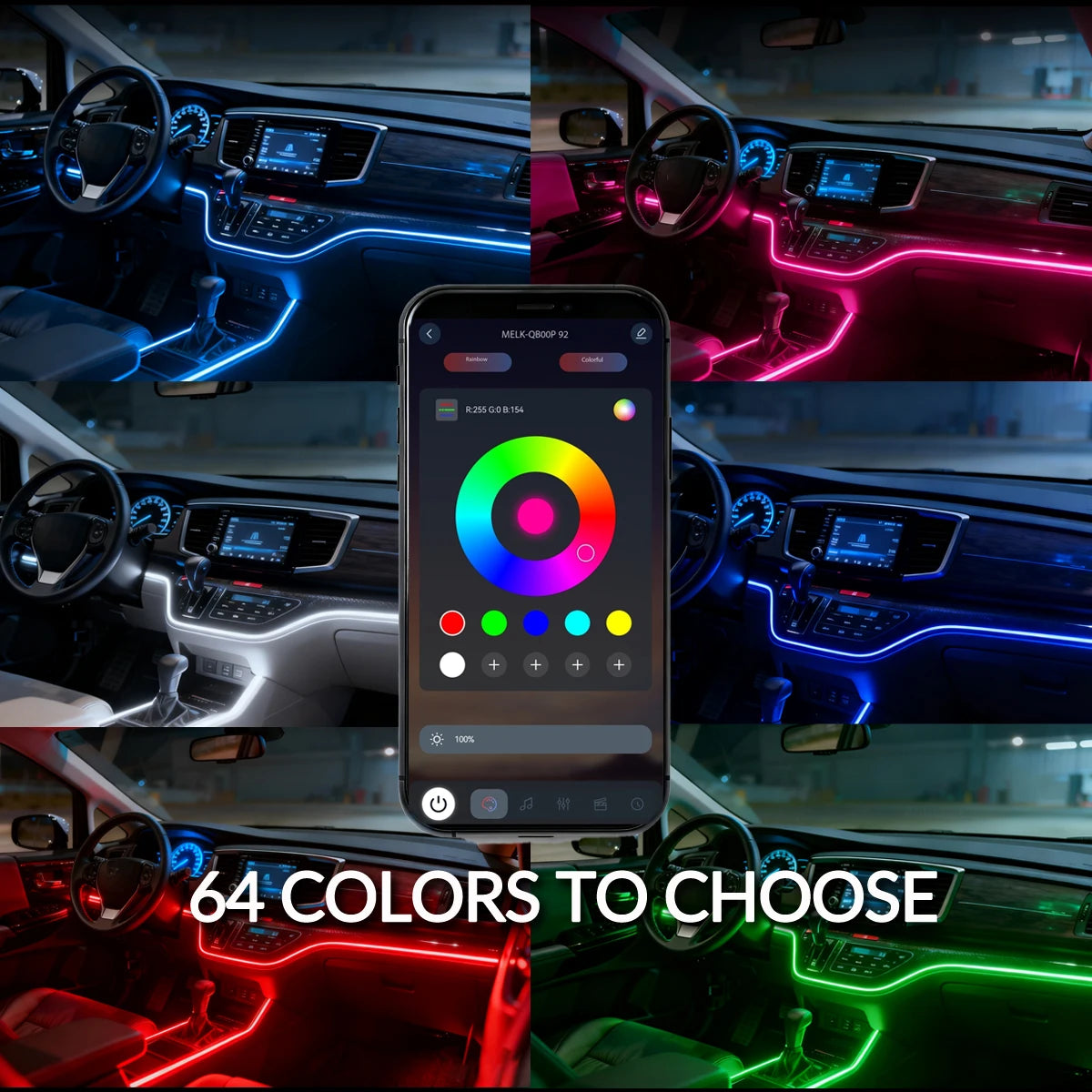 64 Colors RGB Symphony Car Ambient Light with APP Control