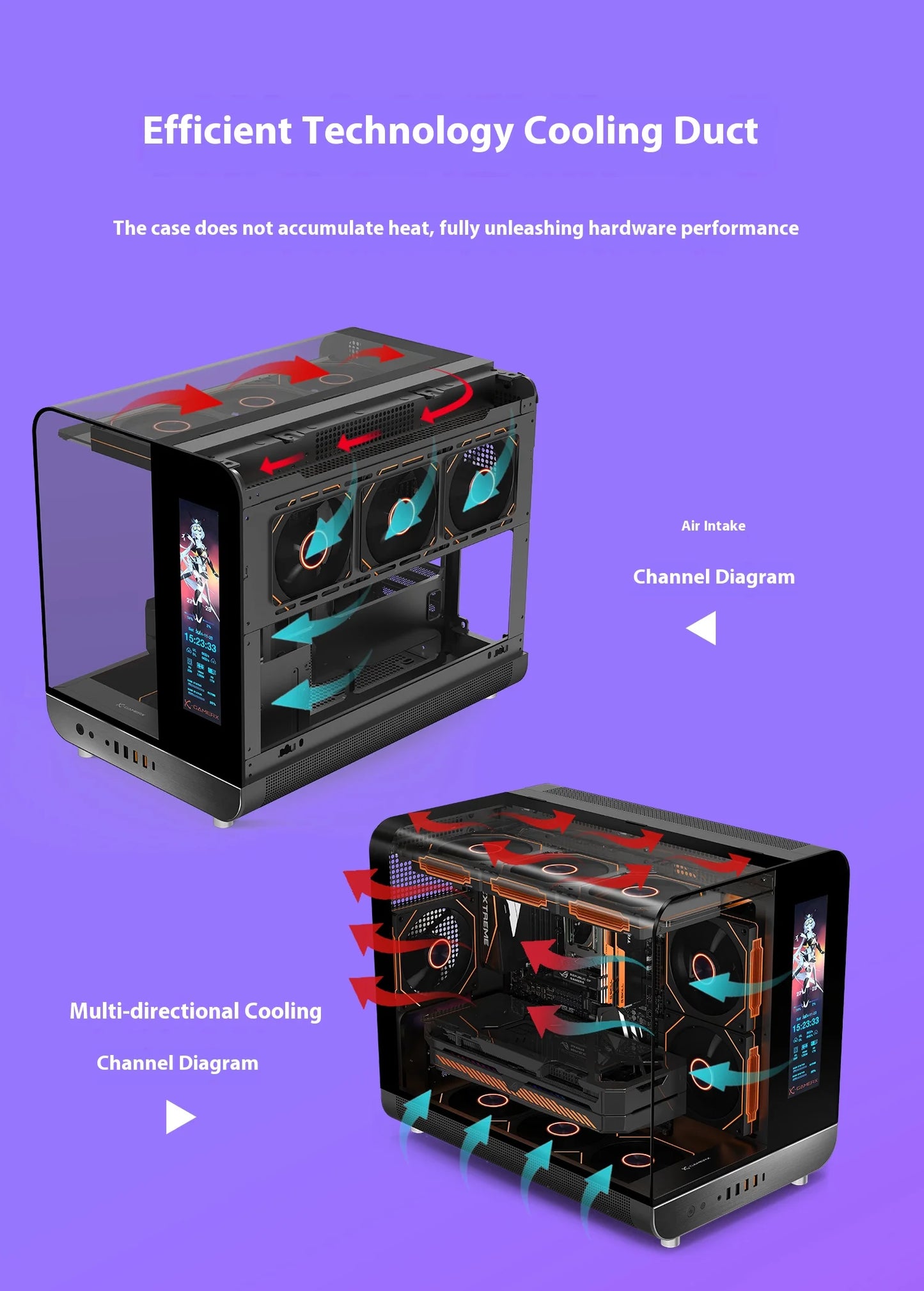 X-GAMERX Phantom Wings LCD Edition Black Seaview Room Case 360 Water-cooling Host