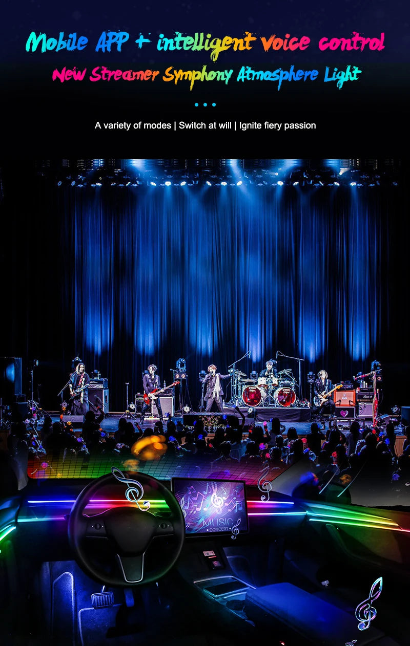 Full Color Streamer Car Ambient Lights RGB 64 Color Universal LED