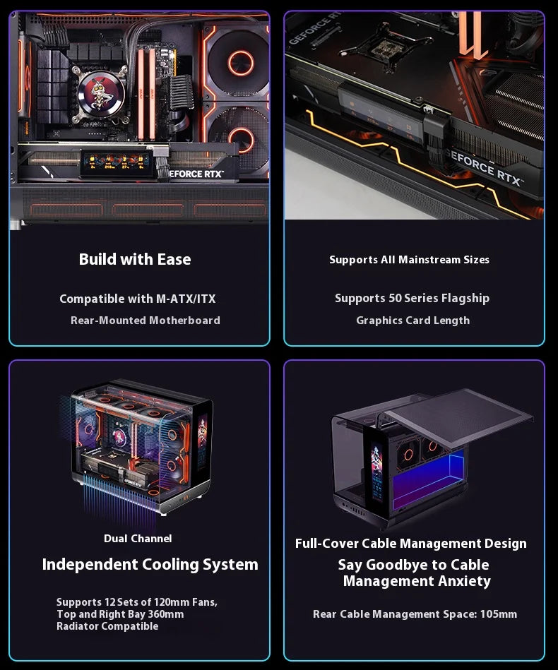 X-GAMERX Phantom Wings LCD Edition Black Seaview Room Case 360 Water-cooling Host