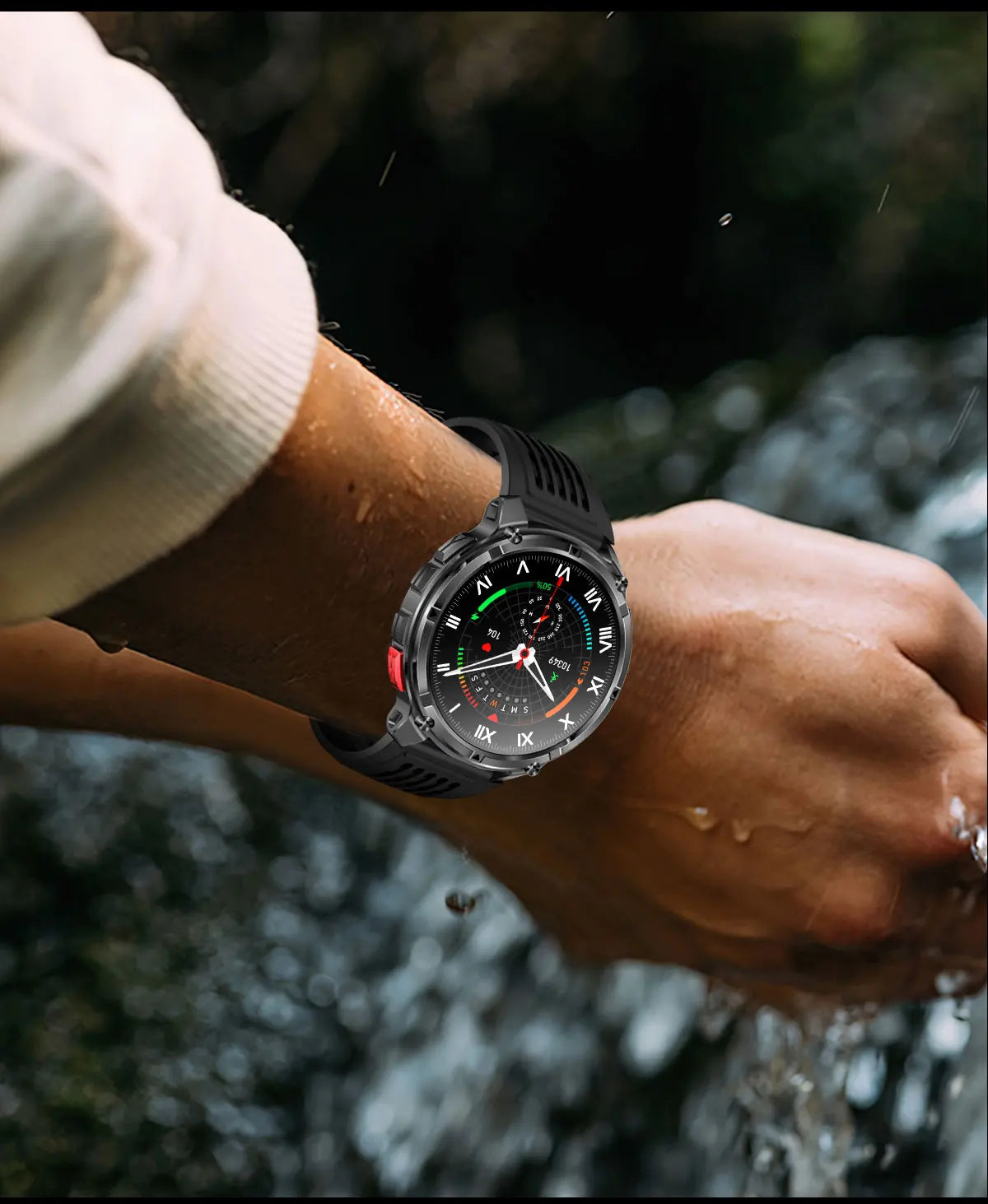 Waterproof GPS Compass Flashlight 1.7" AMOLED HD Call Sports Smart Watch
