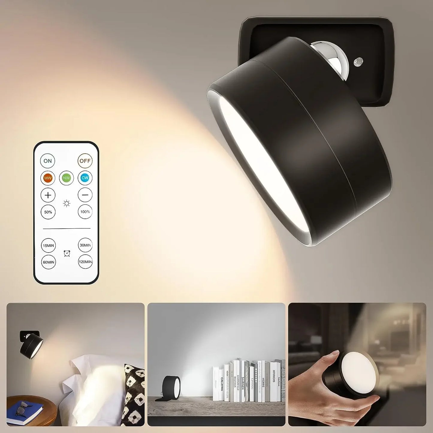 LED Wall Mounted Lights with Remote Wireless Magnetic Wall Sconces 3 Color
