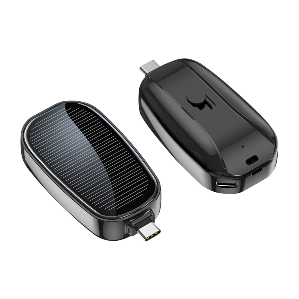 TYPE-C  1200mAh Solar Keychain Mini Power Bank Compact Phone Charger