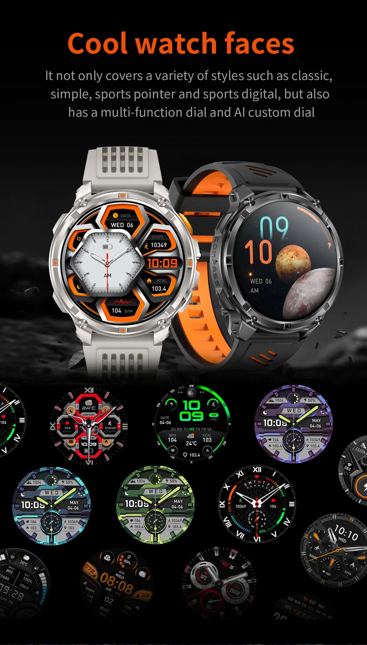 Waterproof GPS Compass Flashlight 1.7" AMOLED HD Call Sports Smart Watch