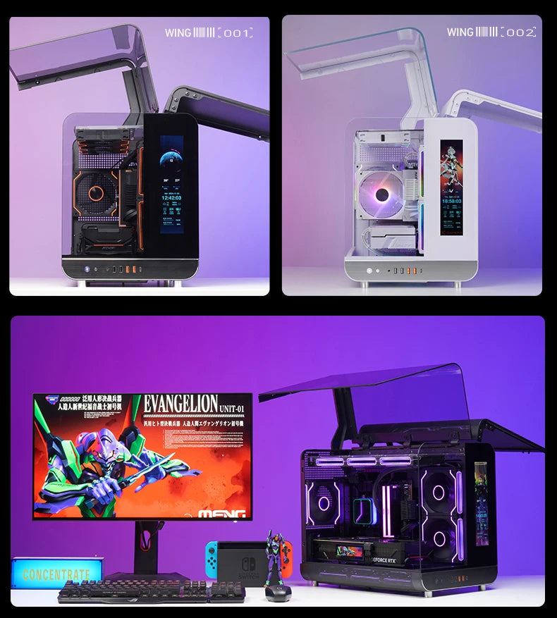 X-GAMERX Phantom Wings LCD Edition Black Seaview Room Case 360 Water-cooling Host
