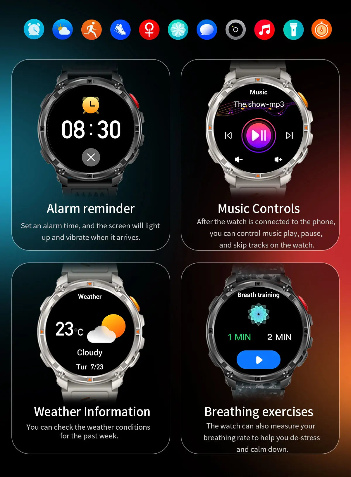 Waterproof GPS Compass Flashlight 1.7" AMOLED HD Call Sports Smart Watch