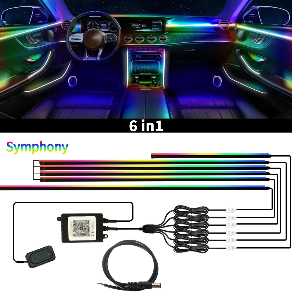 64 Colors RGB Symphony Car Ambient Light with APP Control